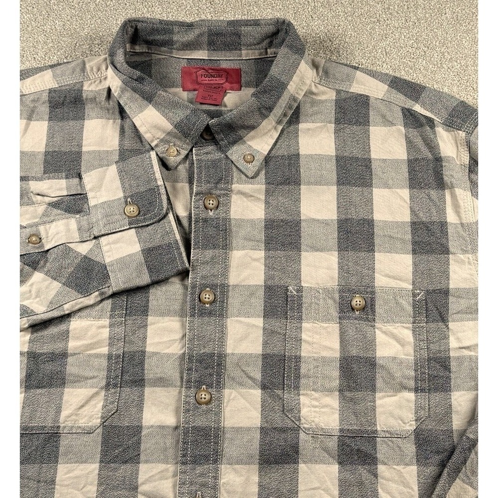 The Foundry‎ Supply Co Plaid Flannel Shirt 2XLT Tan Gray Buffalo Plaid